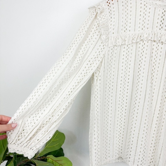 Madewell Ivory Eyelet Lace Mockneck Blouse Sz M - Picture 7 of 10